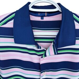 Stitch Golf Polo Shirt Small Men's Striped Blue Green Pink White Preppy Kenwood